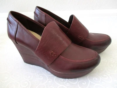Naya Leather Wedge Loafers Othello Burgundy Round Toe Size 8.5 Medium New - Image 1 of 4