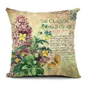 Cotton Linen Vintage Butterfly & Flower   Pillowcase Cushion Cover Home Decor