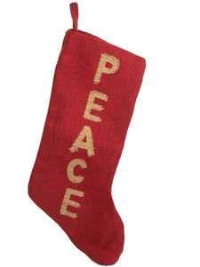 Burlap Christmas Stocking “PEACE” Red Fully Lined Hobby Lobby - Picture 1 of 6
