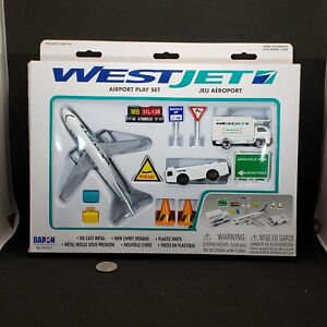 MINT Daron WestJet Airplane Airport Play Set - Die Cast Metal & Plastic - 12 pcs