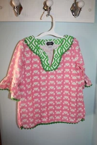 MUD PIE Size 24 mos 2T Pink Green Crab Summer Beach Swim Coverup Tunic Dress - Picture 1 of 5