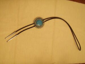 Men's Black Leather  Bolo Tie with Turquoise Stone