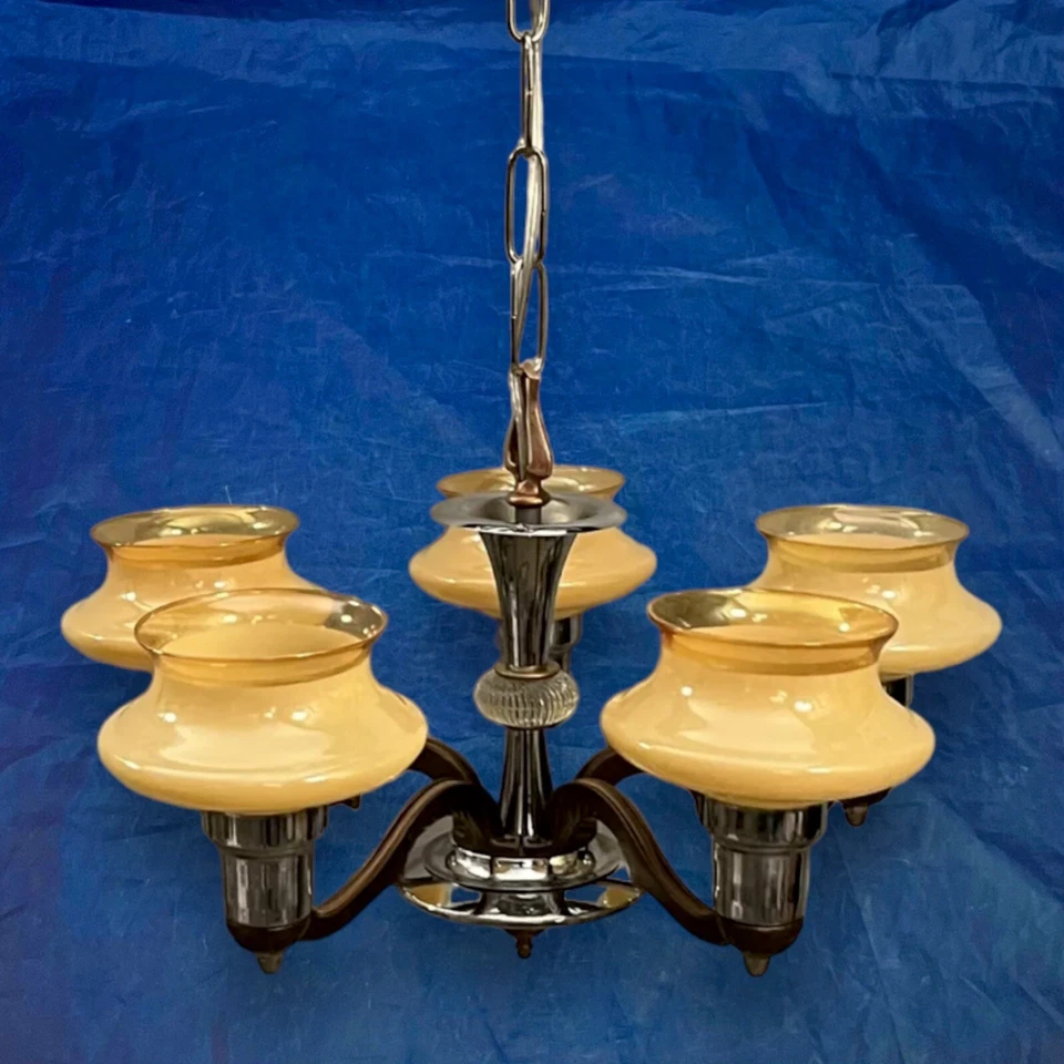 Antiguo Tablero de Arte de Cinco Luces Cromado Accesorio Recableado ¡Guau! Raro. 132B Foto 1 de 4