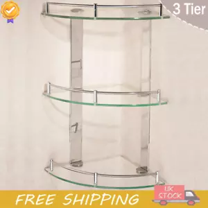 UK Bathroom Corner Shelf Glass Shower Wall Mounted Storage Caddy Rack 3Tier Tray - Picture 1 of 11