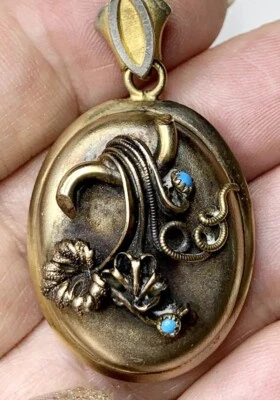 LUX Victorian Gold Fill Locket, with Persian Turquoise, Mourning Jewelry - Image 1 of 4