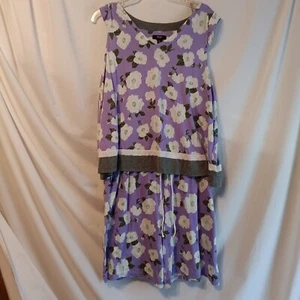 Simply Vera Wang 2 Piece Sleeveless Short Set XL Purple With White Floral A8 - Picture 1 of 5