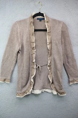 Boden 开襟亚麻丝绸混纺开衫-尺寸 8-褶边-Cottagecore — 第 1/4 张图片