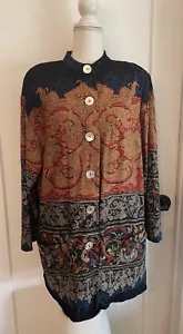 Carole Little Mandarin Collar Paisley Shirt Velvet Tunic Top Sz L/XL? (Bust 46”) - Picture 1 of 7