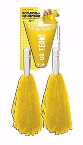 Cheerleader Bommel GELB Poms Megaphon Kostüm Erwachsene Kinder Cheer Leader Requisite - Bild 1 von 1