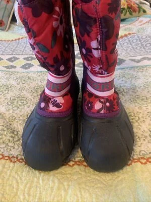 Sorel Girls Snow Boots Size 2 Gently Used Insulated With Pink Floral Pattern - Image 1 of 4
