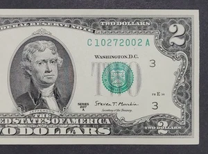 BILLETE DE FECHA DE CUMPLEAÑOS NÚMERO DE SERIE ELEGANTE 2 BILLETE DE DOS DÓLARES SERIE # C 10272002 A - Imagen 1 de 4