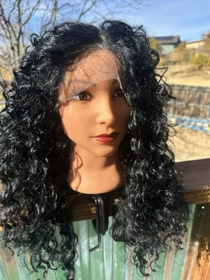 Peluca rizada negra 360 pelo sintético separación sin encaje Foto 1 de 4