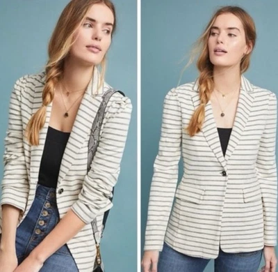 Blazer Anthropologie Francoise Tejido Talla M Rayas Gris Crema Foto 1 de 4