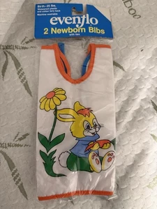 Vintage Evenflo Kunststoff/Baumwolle 2 Neugeborenen Lätzchen mit Bändern - Bild 1 von 1