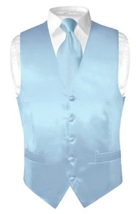 Biagio Men's SILK Dress Vest & NeckTie Solid BABY BLUE Color Neck Tie Set Med - Picture 1 of 5