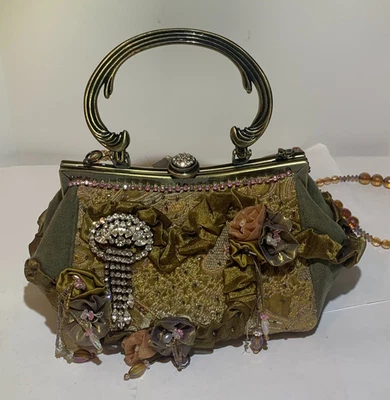 Mary Frances Bolso de Mano con Cuentas Cartera Estrás Beige Verde Correa para el Hombro Foto 1 de 4