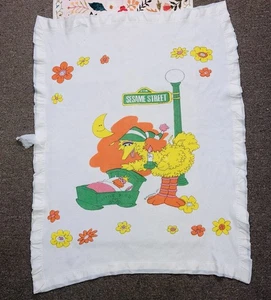 Vtg Sesame Street Muppets Big Little Bird Thermal Waffle Knit Blanket Satin Trim - Picture 1 of 6