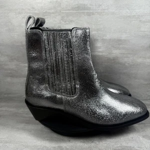 Seychellen Stiefel Damen Größe 8 Silber Metallic Leder Chelsea Knöchel Spitz zulaufend - Bild 1 von 8