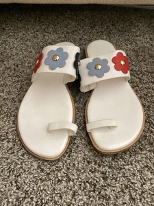 Michael Michael Kors Leather Sandals Womens 9 Slip On Toe Ring Flat Floral White - Picture 1 of 6
