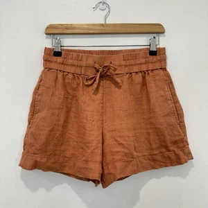 Country Road French Linen Shorts AU 4 (28 in Elastic Waist) Brown Drawstring - Picture 1 of 10