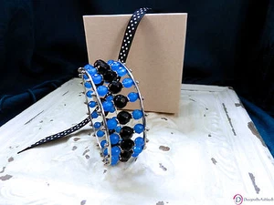 SARA BLAINE Cuff Bracelet ~ Triple-Row Blue & Black Agates ~ M/L - Picture 1 of 5