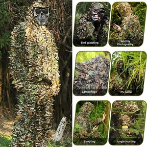 3D Ghillie Suit Set Sniper Train Leaf Jungle Forest Wood Hunting Camouflage - Picture 1 of 19