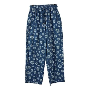 Vintage Damen Hose S Blau Denim Print Blumen Pull On Gummizug Grannycore Landhaus - Bild 1 von 14