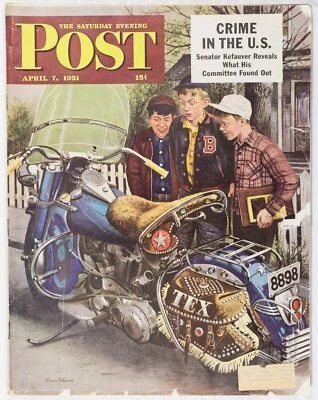 APRIL 7 1951 Tex Harley Motorcycle SATURDAY EVENING POST COMPLETE MAGAZINE M409 - Image 1 of 4