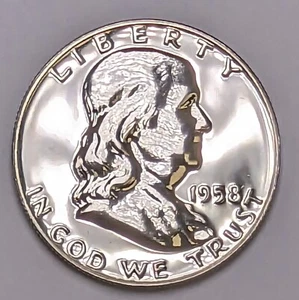 1958 Franklin Silver Half Dollar Proof - Imagen 1 de 3