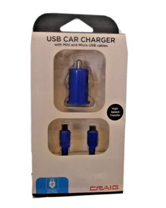 Craig USB Car Charger Mini & Micro Cables BLUE - Picture 1 of 1
