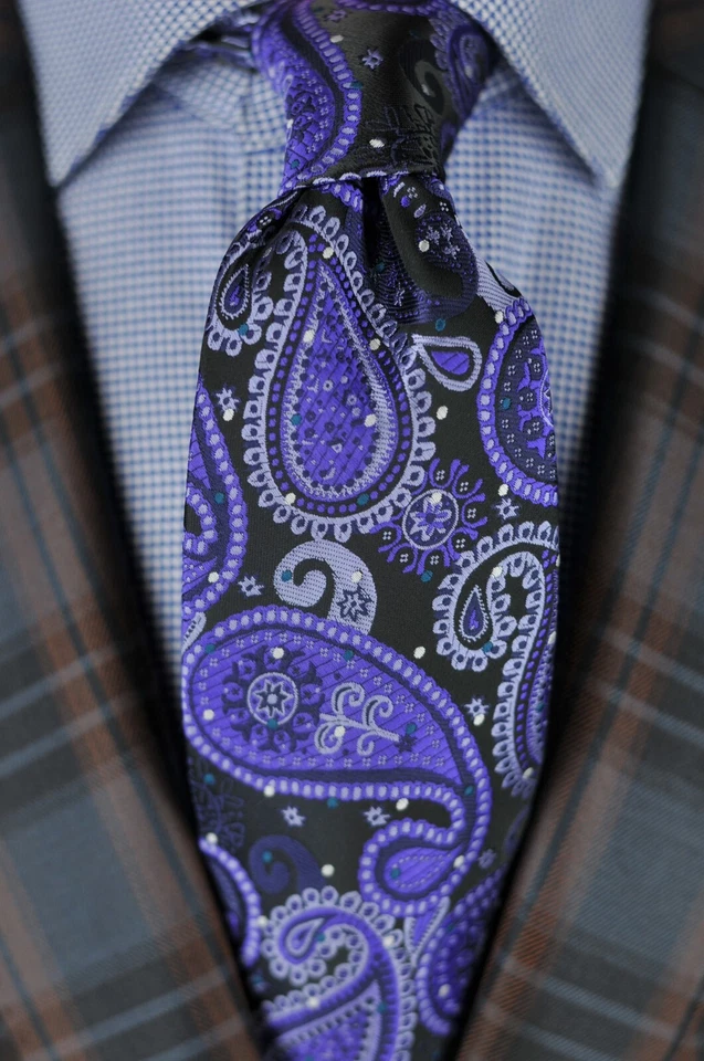 Corbata de estudio Lord R Colton - Corbata de seda tejida cachemira púrpura y azul marino NUEVA Foto 1 de 3