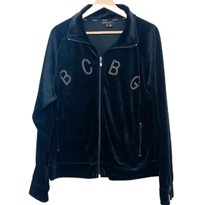 BCBG Velour Sweatshirt Jacket 3X Y2k Bling Pockets Full Zip 90s Moto Retro Boho - Picture 1 of 11