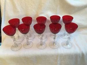 Set Of 10 Cambridge RED NUDE CARMEN RUBY Cocktail Glass Stems REDUCED - Picture 1 of 8
