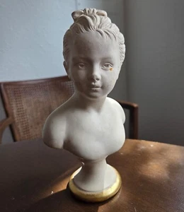 Vintage Borghese Houdon Italian Plaster Chalkware Bust Statue Girl Gold Trim 9" - Picture 1 of 8