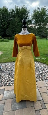 Vestido vintage de los años 60-70 PROM vestido de dama de honor terciopelo mostaza y satén hecho a mano Foto 1 de 4