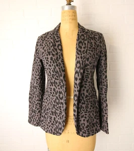 Joie Women's Mehira Linen Animal Leopard Print Blazer Jacket Gray sz 0 - Picture 1 of 9