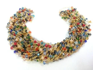 Multi Quartz Rondelle Faceted 3-4mm Beads, 10 Feet Rosary Beaded Chain Gold Wire - Picture 1 of 6
