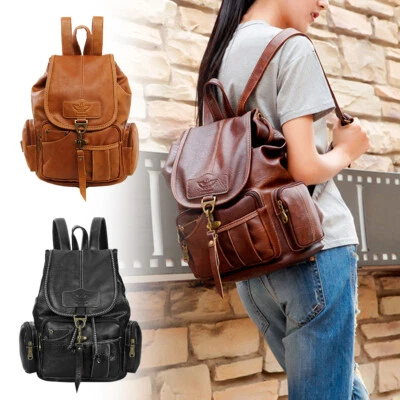 Women PU Leather Backpack Shoulder Satchel Vintage School Travel Bag Rucksack - Image 1 of 4