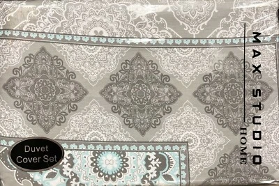 Max Studio Gris Azul Blanco Geométrico Abstracto Completo/Queen JUEGO DE FUNDA NÓRDICA 3 PIEZAS Foto 1 de 2