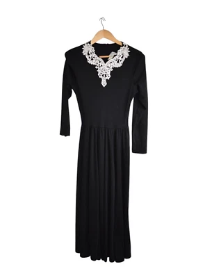 Vestido Expo Vintage Para Mujer 10 Negro Encaje Mezcla Lana Manga Larga Gótico Hecho en EE. UU. Foto 1 de 4