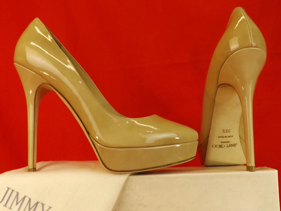 Jimmy Choo Cosmic 120 Nude Patent Leather Platform Classic PUMPS 42