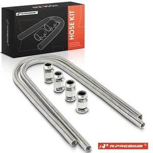 Kit de manguera de calentador de acero inoxidable A-Premium 2x 44" con 4 tapas de aluminio pulido - Imagen 1 de 9