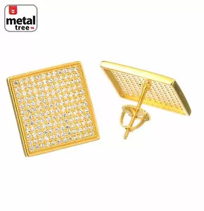 Orecchini Uomo Hip Hop Iced XL 16mm Sottili Quadrati Schermo Piatto Vite Posteriore Borchie - Foto 1 di 10