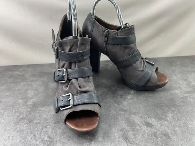 Naya Heels Women 9M Kindred Shoe Gray Leather Triple Strap Buckle Peep Toe Block - Image 1 of 4