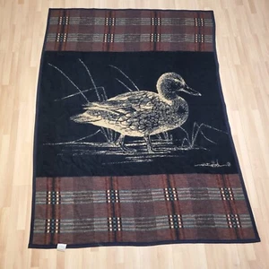 Vintage Biederlack Blanket Reversible Duck Plaid Border 74"x55" USA Made Aurora. - Picture 1 of 9