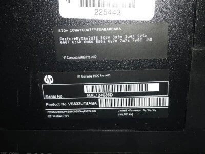 HP COMPAQ ALL IN ONE DESKTOP VS833UT#ABA 21.5" SCREEN - Image 1 of 4