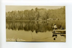 Framingham MA Mass RPPC foto real postal, niño pescando con caña casera - Imagen 1 de 2