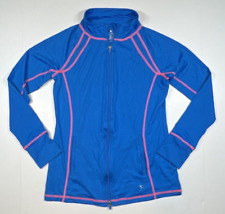 Women Danskin Now Semi-Fitted Athletic Zip Jacket Small 4-6 Blue Pink Thumbhole