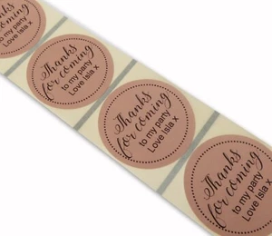 50 x 45mm brown thanks for coming party personalised birthday labels stickers - Picture 1 of 1