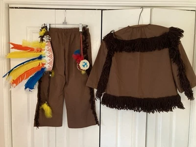 Hecho a mano Halloween Indio Nativo Americano Disfraz Niño Tocado Plumas Tambor Foto 1 de 4